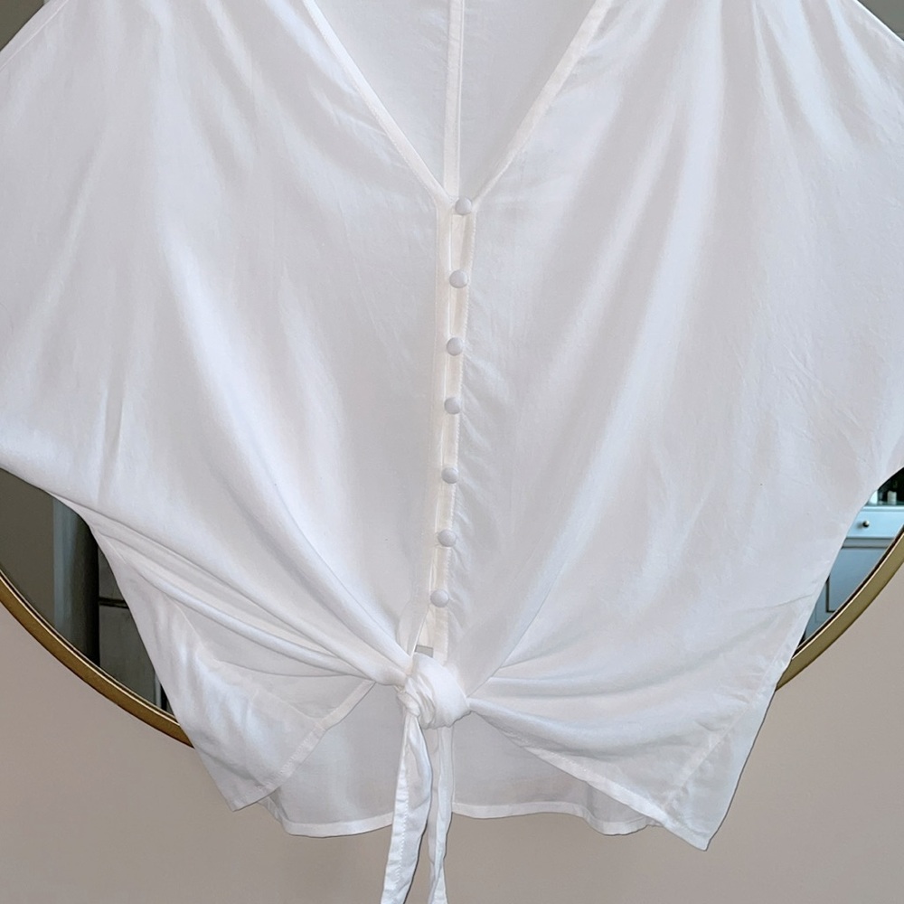 Beachlunchlounge White Dolman Sleeve Tie-Front Blouse - Picture 4 of 5